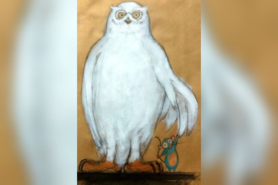 HIBOU BLANC ET SOURIS BLEUE